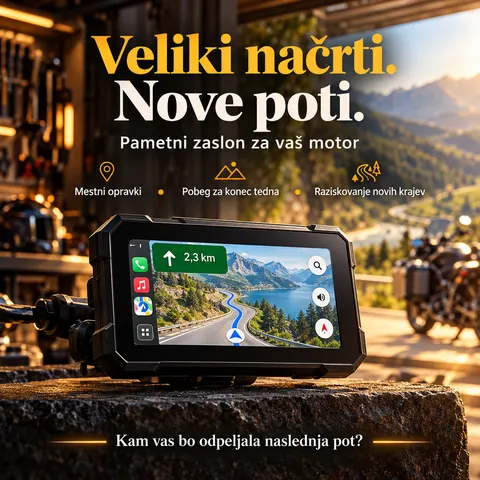 Motoristična GPS navigacija 5″, CarPlay, Android Auto, IP67 — slika 1