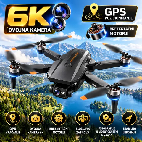 Dron 6K z dvojno kamero, brezkrtačni motorji, GPS