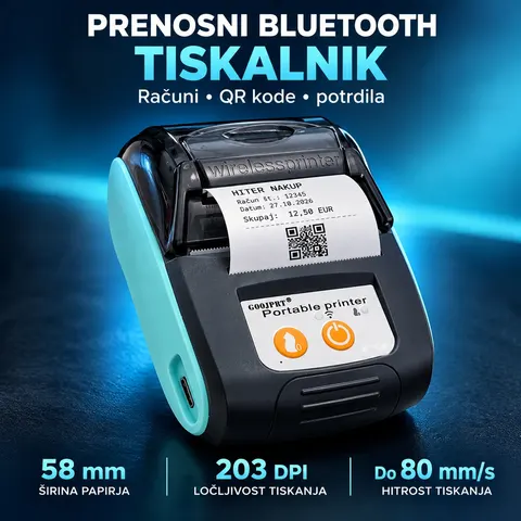 Termični tiskalnik računov Bluetooth 58 mm — slika 1