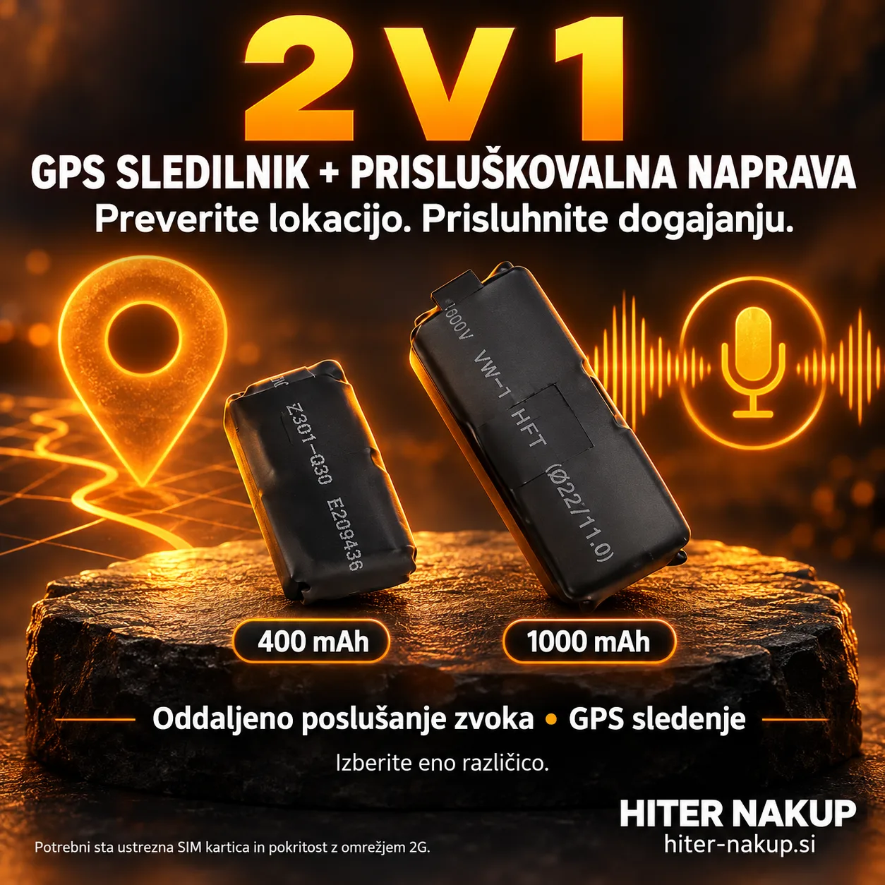 GPS sledilnik in prisluškovalna naprava 2 v 1 –  sledenje in poslušanje zvoka v živo