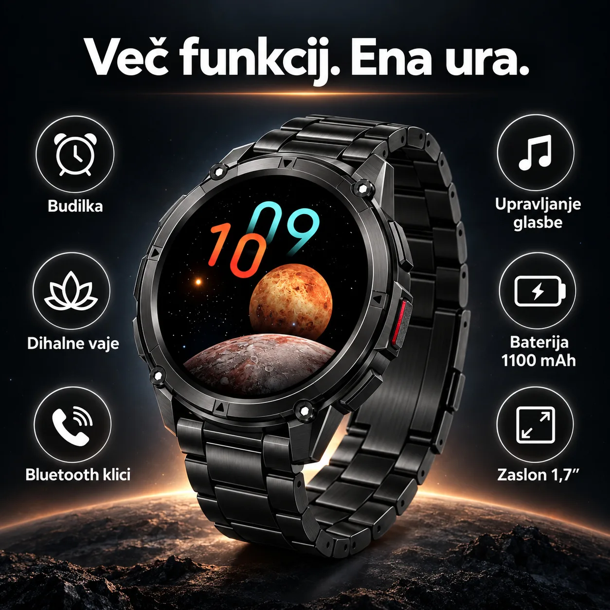 Moška pametna ura Amoled HD 1,7", 1100 mAh, GPS sledenje