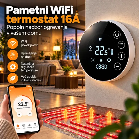 Pametni WiFi termostat 16A za ogrevanje, digitalni zaslon na dotik — slika 2