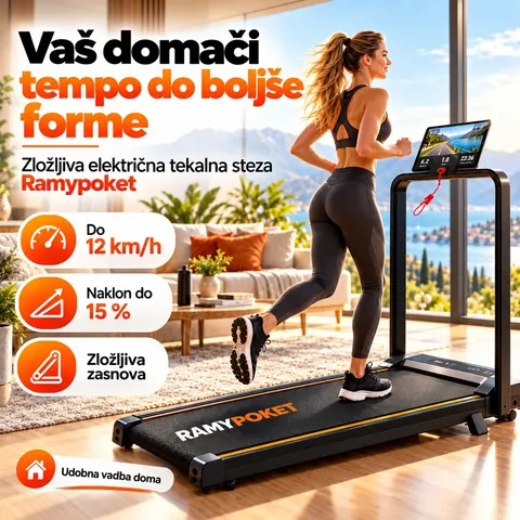 Zložljiva električna tekalna steza Ramypoket, do 12 km/h, naklon do 15 %
