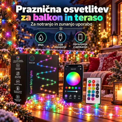 Pametne RGB LED novoletne in božične lučke, Bluetooth, aplikacija, daljinec — slika 4