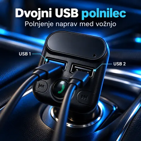Bluetooth FM oddajnik za avto z dvojnim USB polnilcem — slika 3