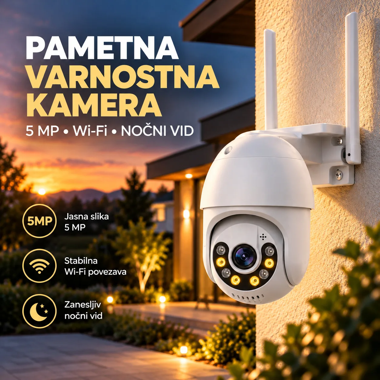 Zunanja vrtljiva Wi-Fi IP varnostna kamera 5 MP, nočni vid, zaznavanje gibanja