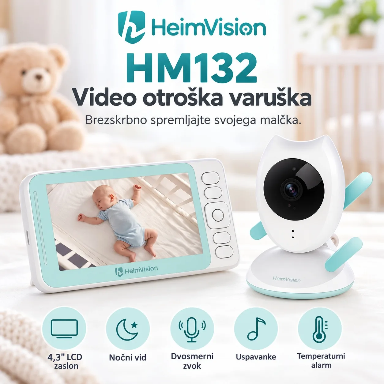 Video otroška varuška s kamero in 4,3″ LCD zaslonom