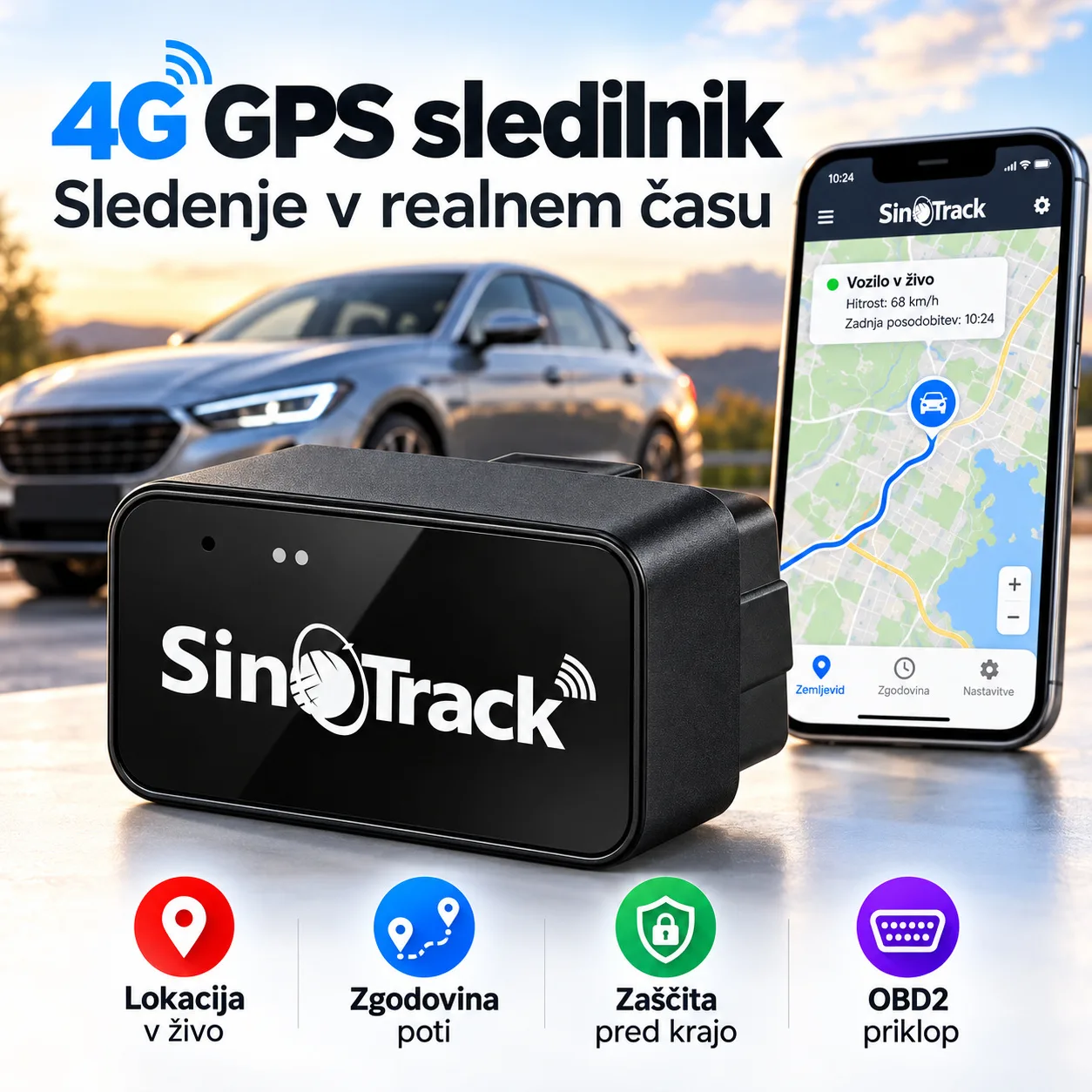 GPS sledilnik za avto SinoTrack 4G  - pametna zaščita in sledenje vozilu v realnem času