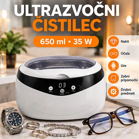 Ultrazvočni čistilec 650 ml, profesionalno čiščenje nakita, očal in drobnih predmetov — slika 1