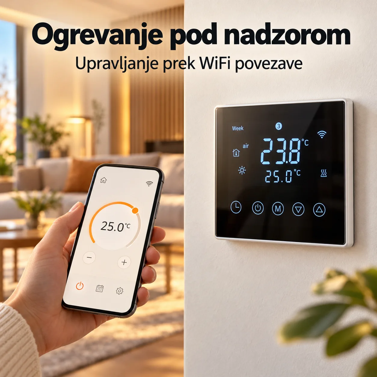 Pametni WiFi termostat za talno gretje 16 A, črn