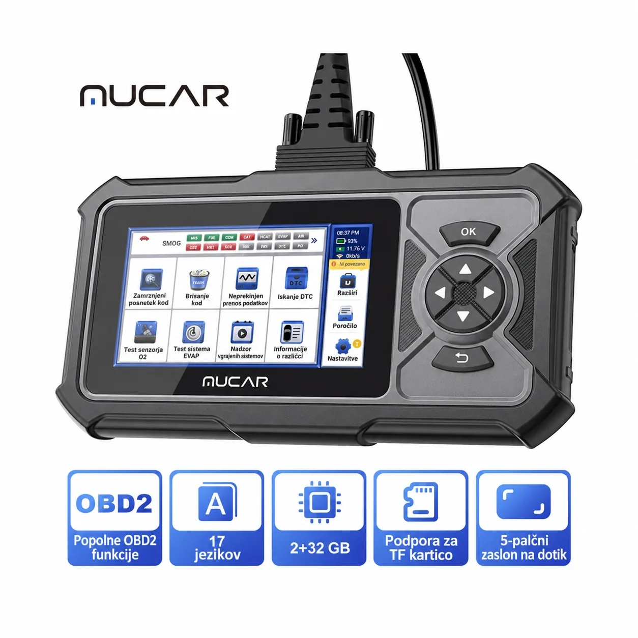 Avto tester Mucar OBD2 WiFi, slovenski meni