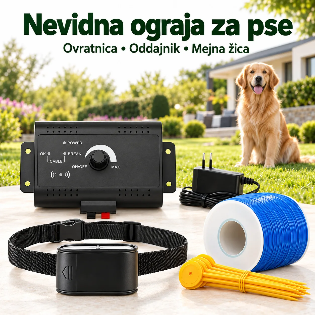 Nevidna elektronska ograja za psa z vodoodporno ovratnico, 300 m žice