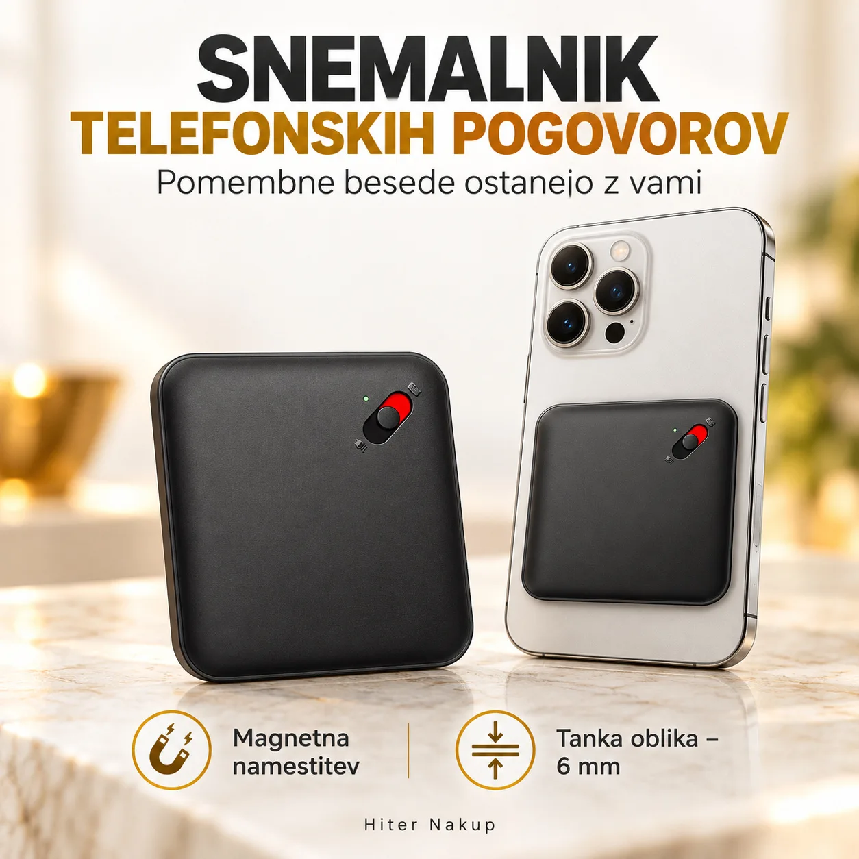 Snemalnik telefonskih pogovorov PRO, magnetni, do 188 ur posnetkov