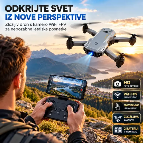 Zložljiv dron s kamero WiFi FPV, 2 bateriji, kovček — slika 4