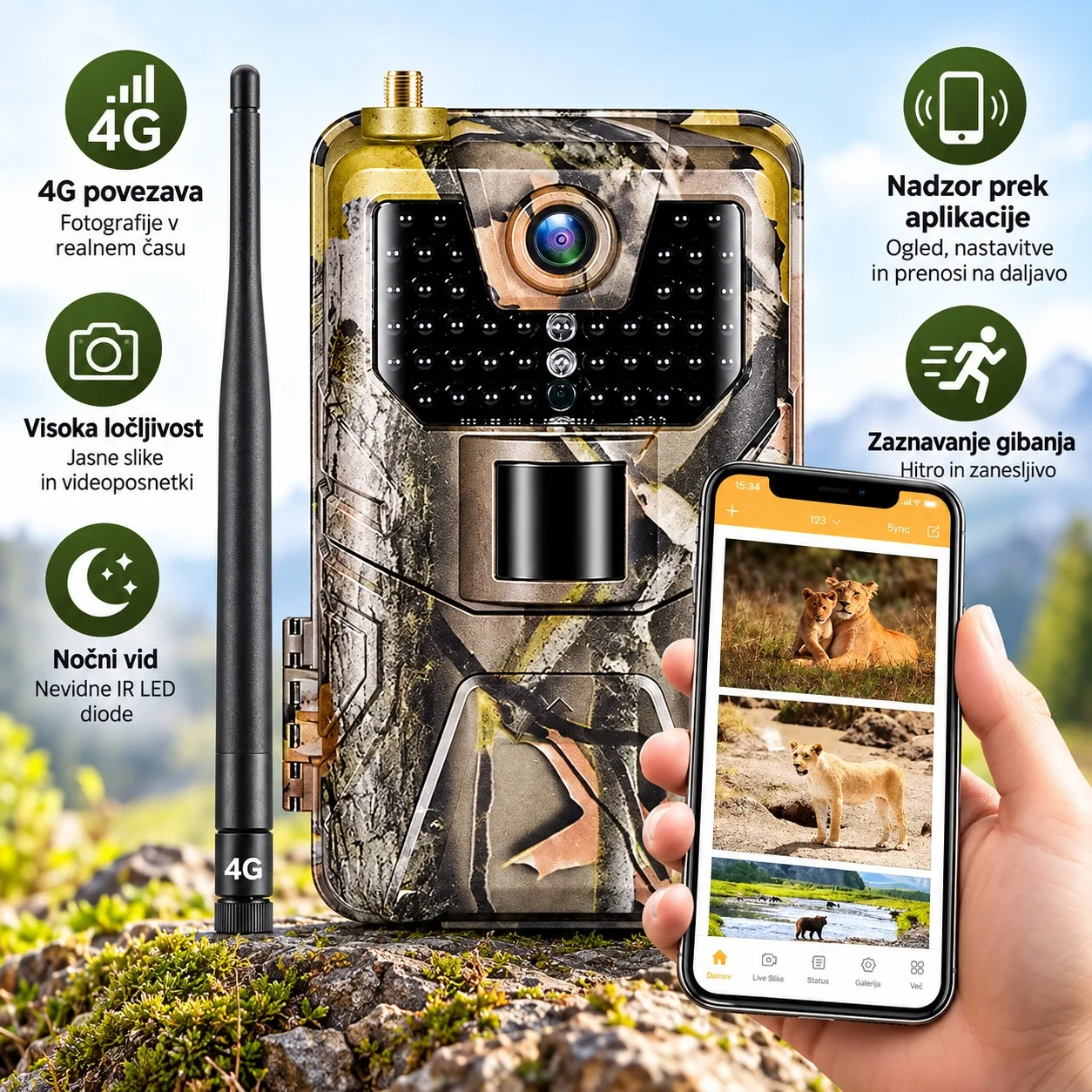 Lovska kamera 4G LTE, fotopast 20 MP s SIM kartico, pošiljanjem slik, IP66 in hitrim proženjem