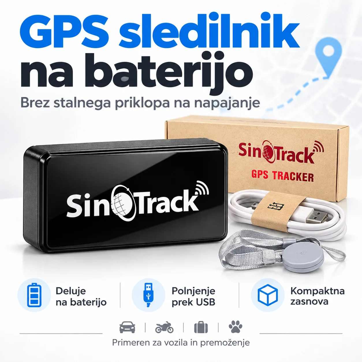 Brezžični GPS Tracker sledilnik z baterijo za vozila in premoženje SinoTrack