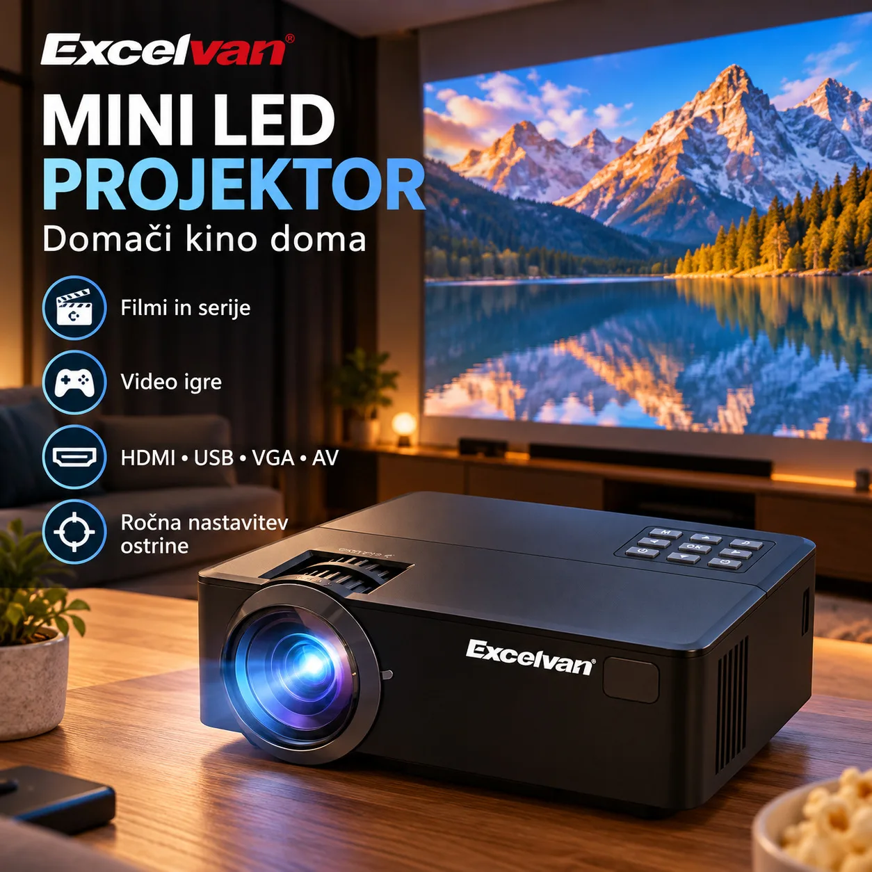 Mini LED projektor Excelvan 1200 lumnov
