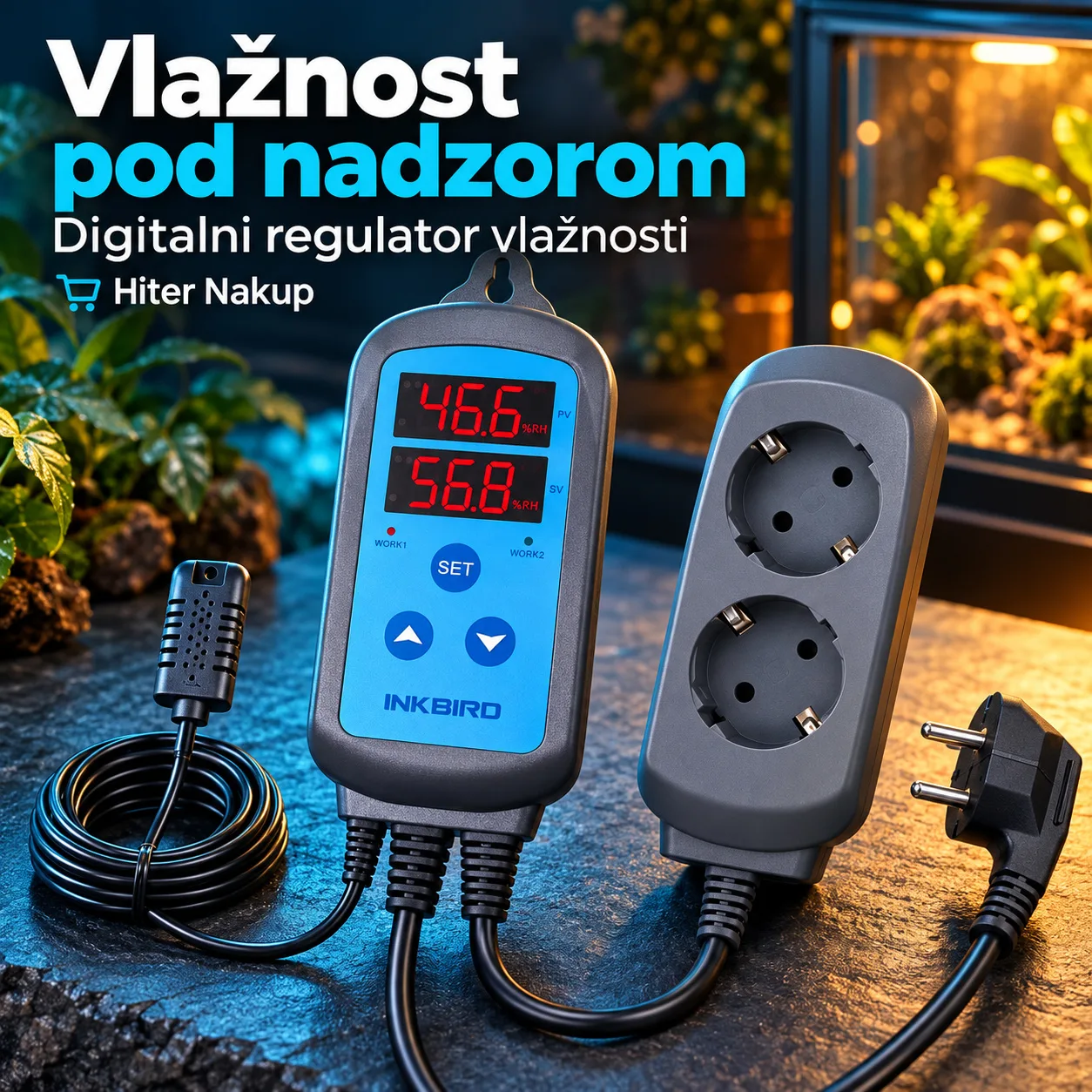 Digitalni regulator vlažnosti Inkbird - higrostat z vtičnicama za vlaženje in razvlaževanje