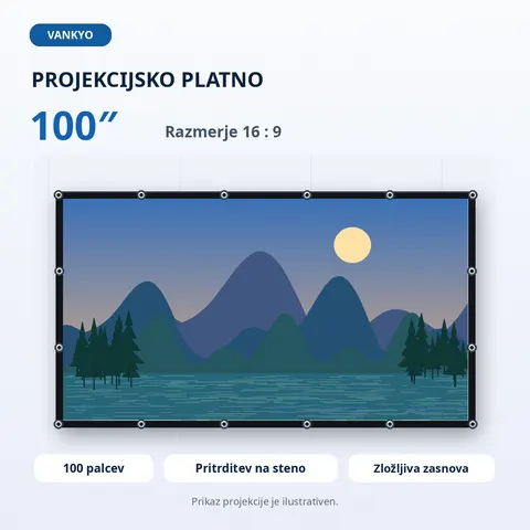 Projekcijsko platno 100″ Vankyo, prenosno, 16:9 — slika 2