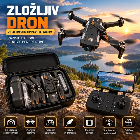 Zložljiv dron s kamero in celotnim kompletom opreme