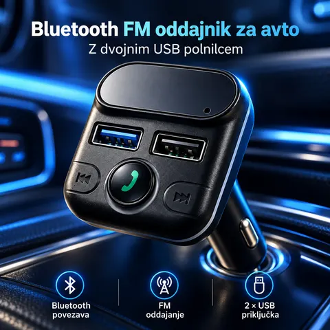Bluetooth FM oddajnik za avto z dvojnim USB polnilcem — slika 1