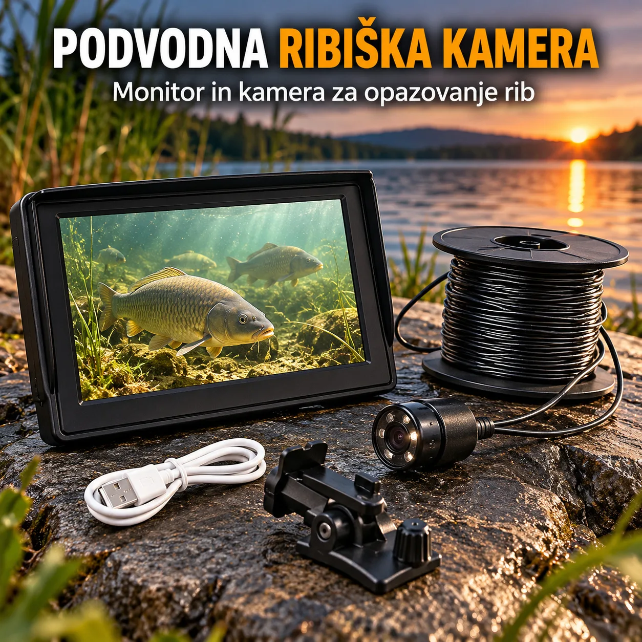 Podvodna ribiška kamera z monitorjem, iskalnik rib