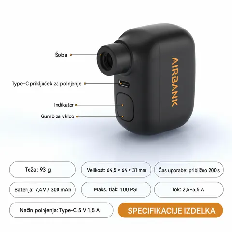Električna mini tlačilka za kolo Airbank 100 PSI