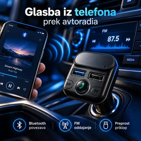 Bluetooth FM oddajnik za avto z dvojnim USB polnilcem — slika 2