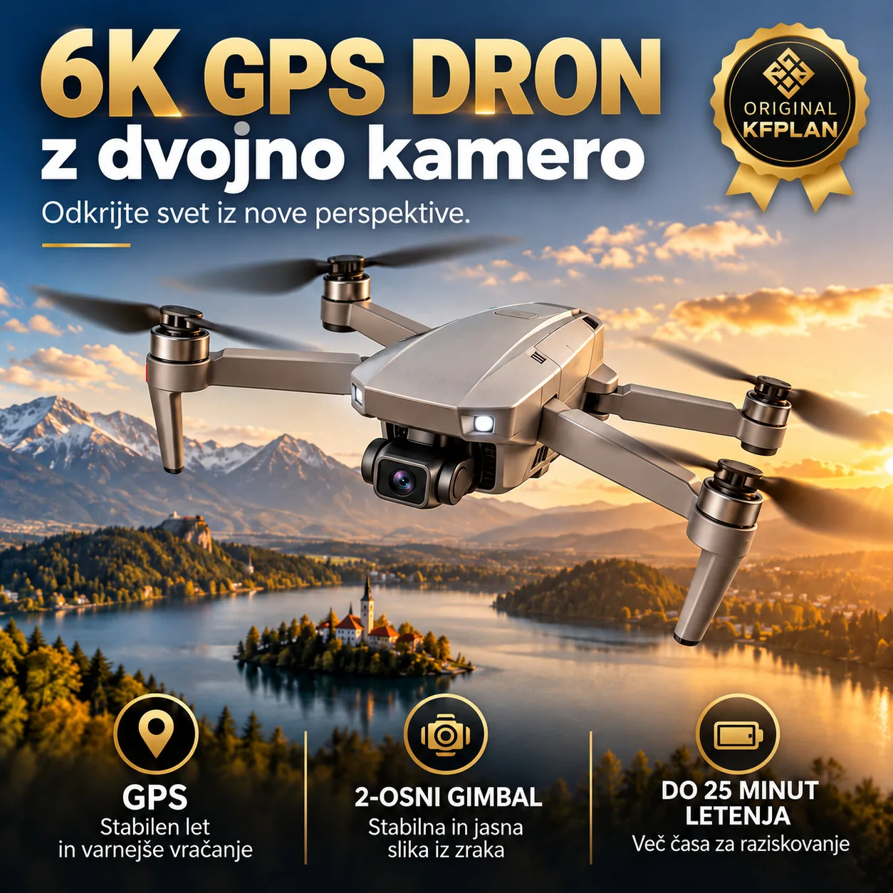 Profesionalni 6K GPS dron z dvojno kamero, 2-osnim gimbalom, EIS stabilizacijo, FPV Wi-Fi in samodejnim vračanjem
