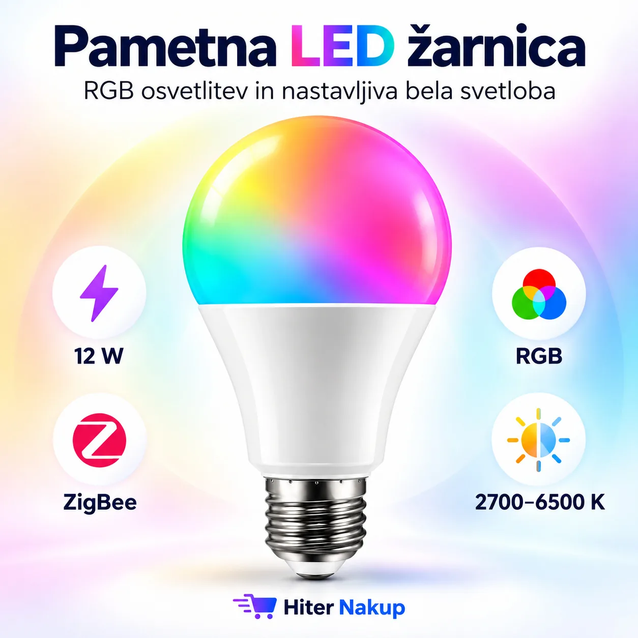 Pametna LED žarnica 12 W RGB ZigBee, večbarvna osvetlitev