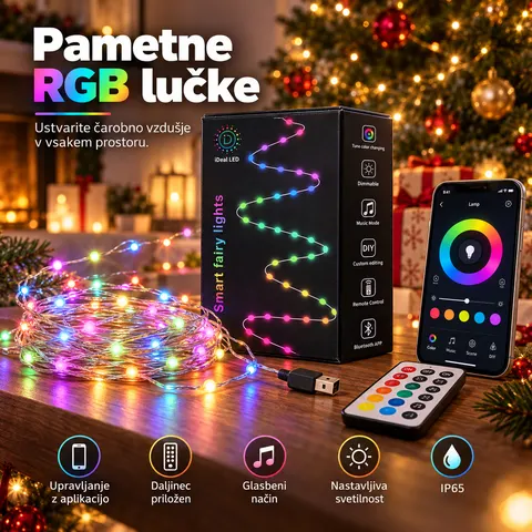 Pametne RGB LED novoletne in božične lučke, Bluetooth, aplikacija, daljinec — slika 2