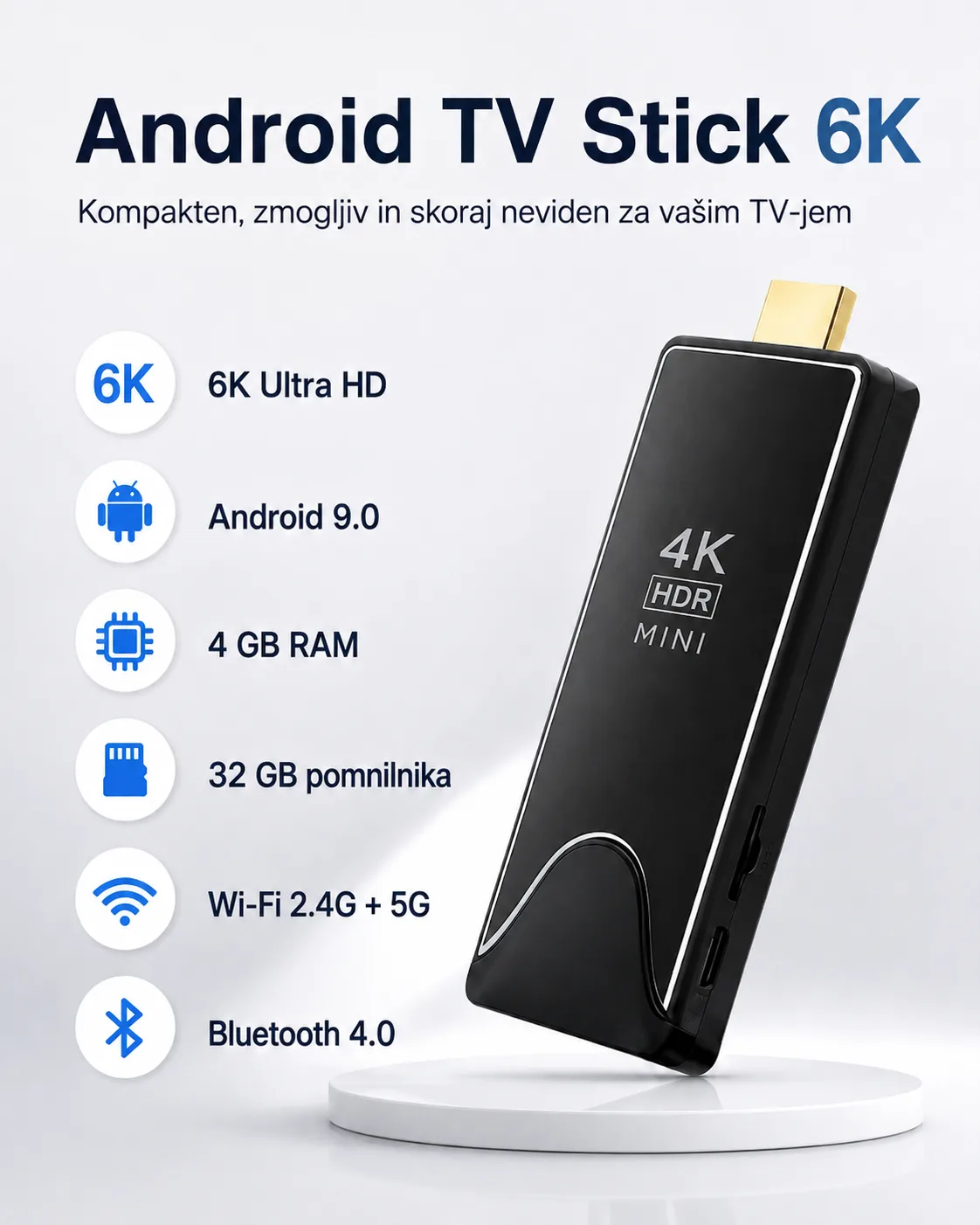 Android TV Stick 4K Ultra HD – 4 GB RAM, 32 GB, Wi-Fi, Bluetooth
