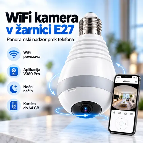 Nadzorna kamera v žarnici E27, 360° — slika 1