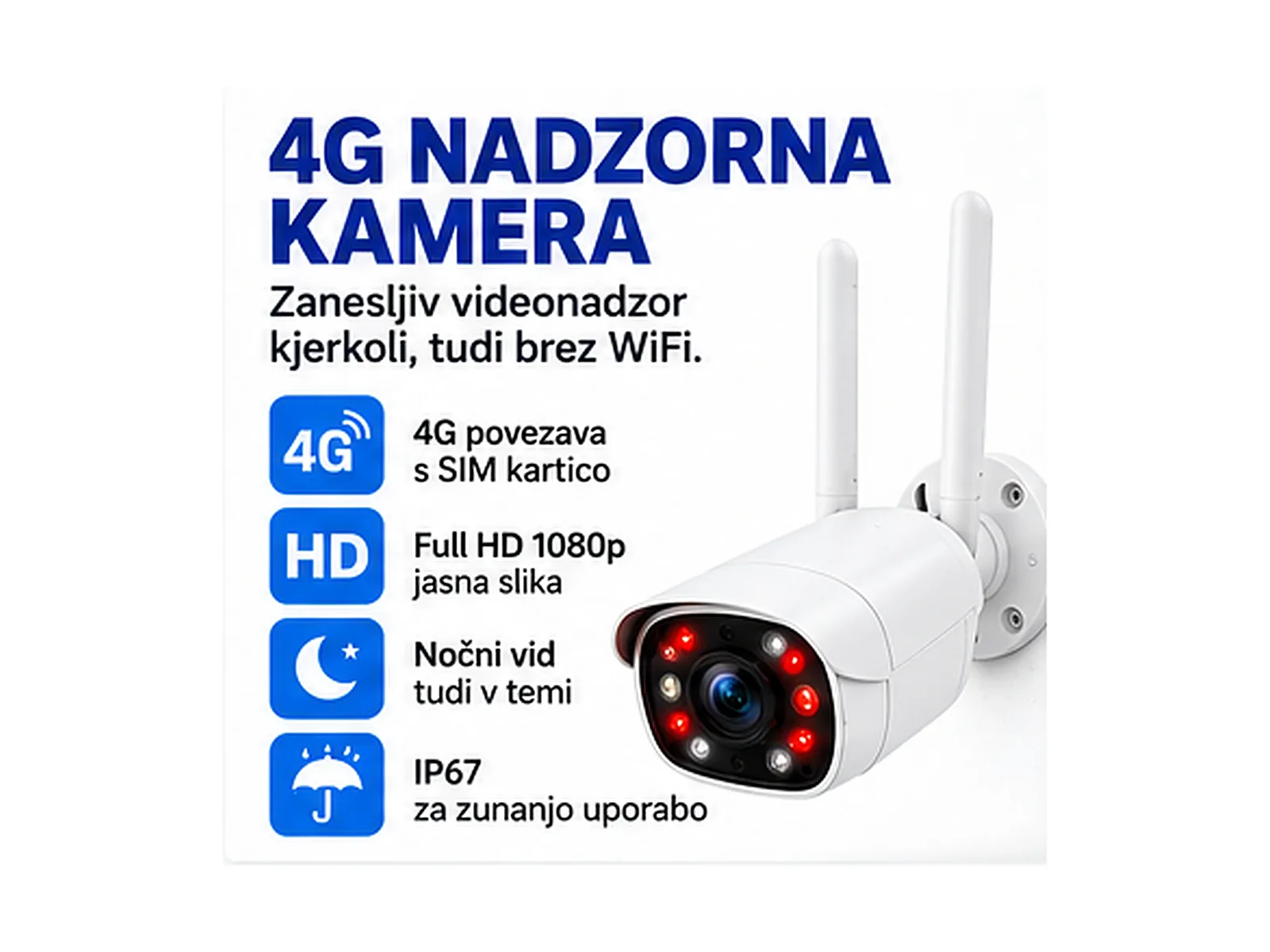 4G LTE zunanja nadzorna kamera s SIM kartico in HD nočnim vidom