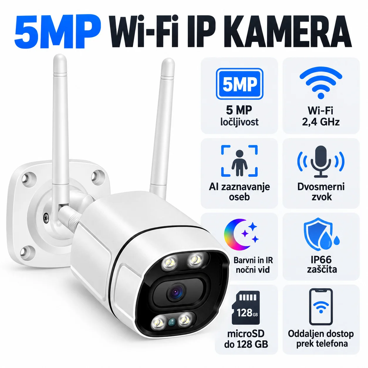 Wi-Fi IP varnostna kamera – AI zaznavanje oseb, barvni nočni vid, dvosmerni zvok