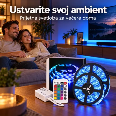 LED trak 12 m RGB z daljincem in napajalnikom za dekoracijo doma — slika 1