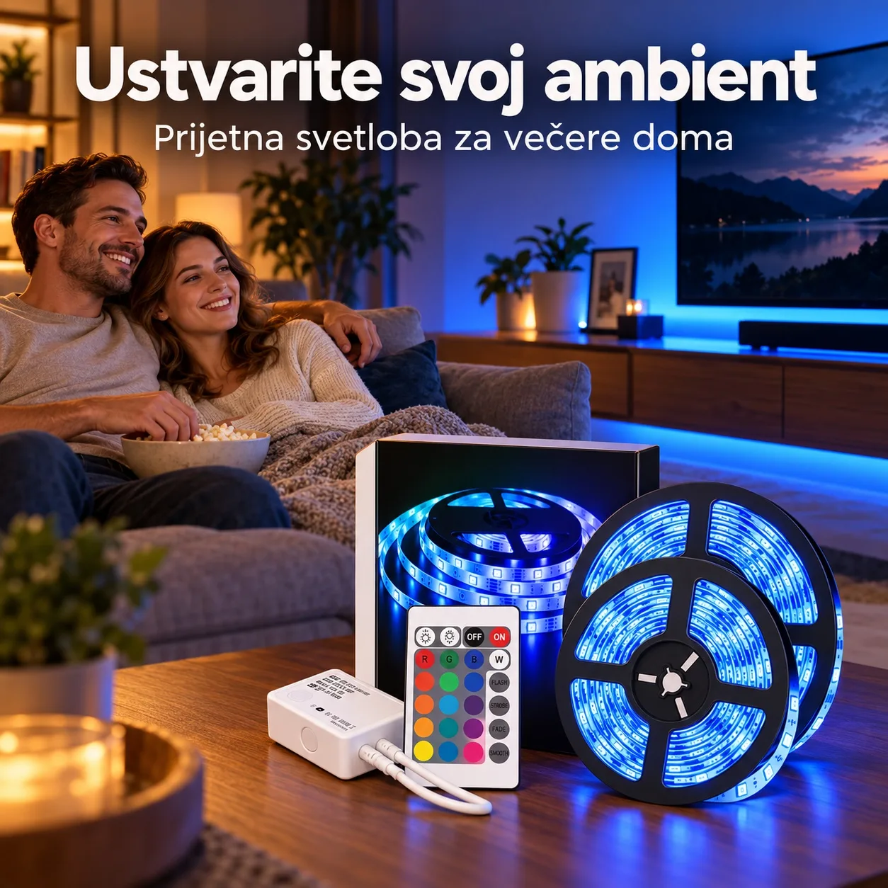 LED trak 12 m RGB z daljincem in napajalnikom za dekoracijo doma