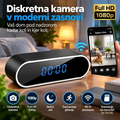 Wi-Fi ura s kamero Full HD 1080p, nočnim vidom in zaznavanjem gibanja