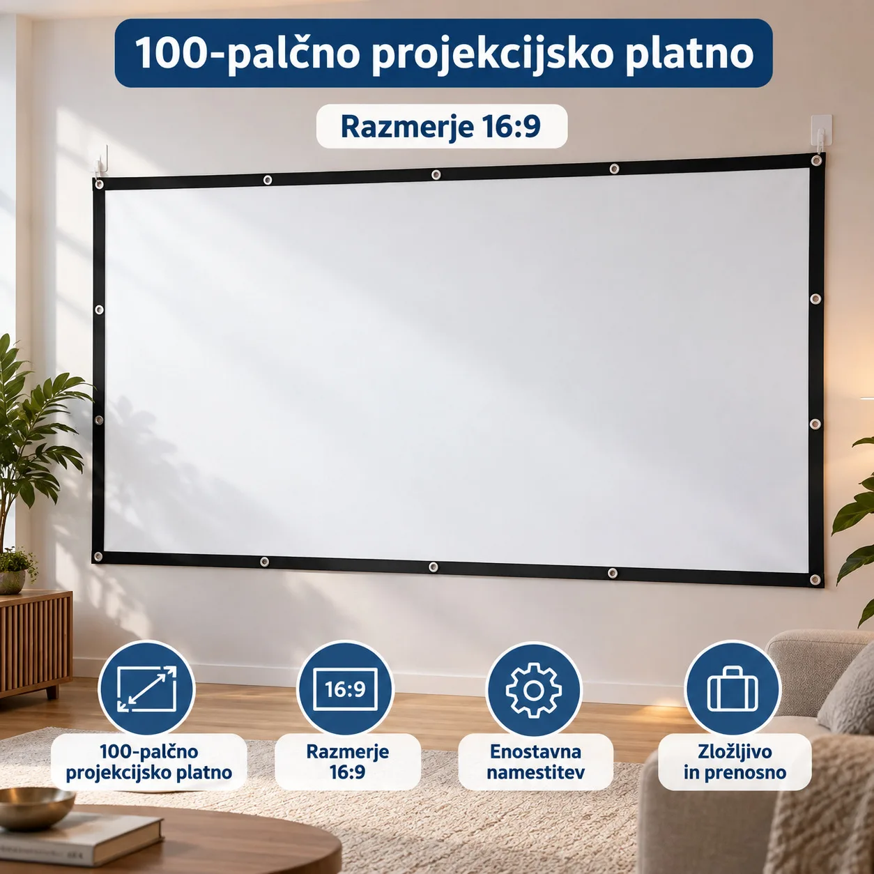 Projekcijsko platno 100″ Vankyo, prenosno, 16:9