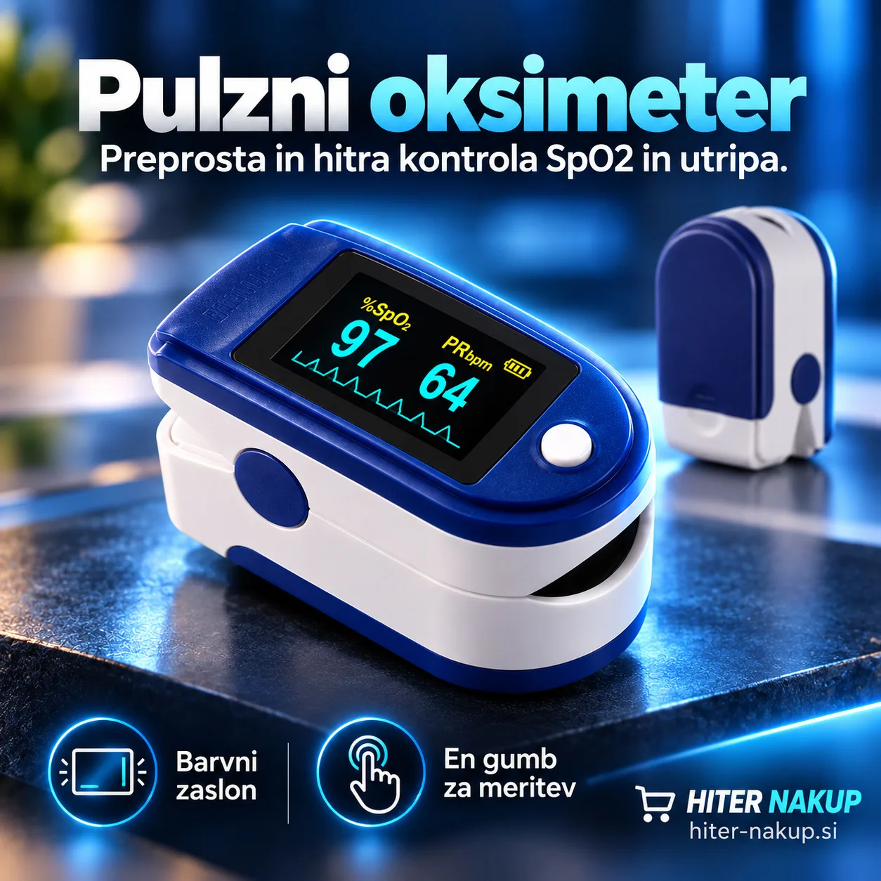 Prstni pulzni oksimeter - merilnik kisika v krvi in srčnega utripa